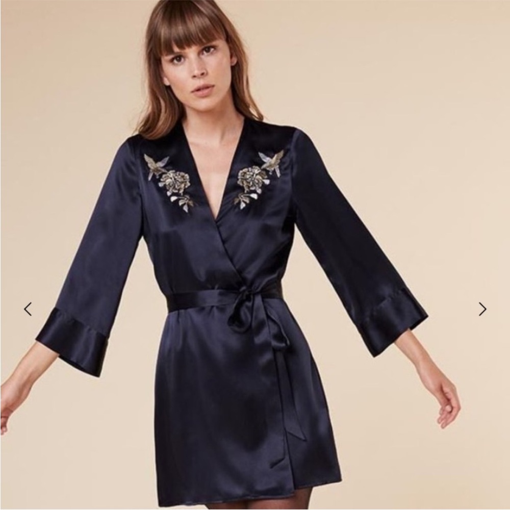 Reformation Black Satin Mini Dress with Embellishments